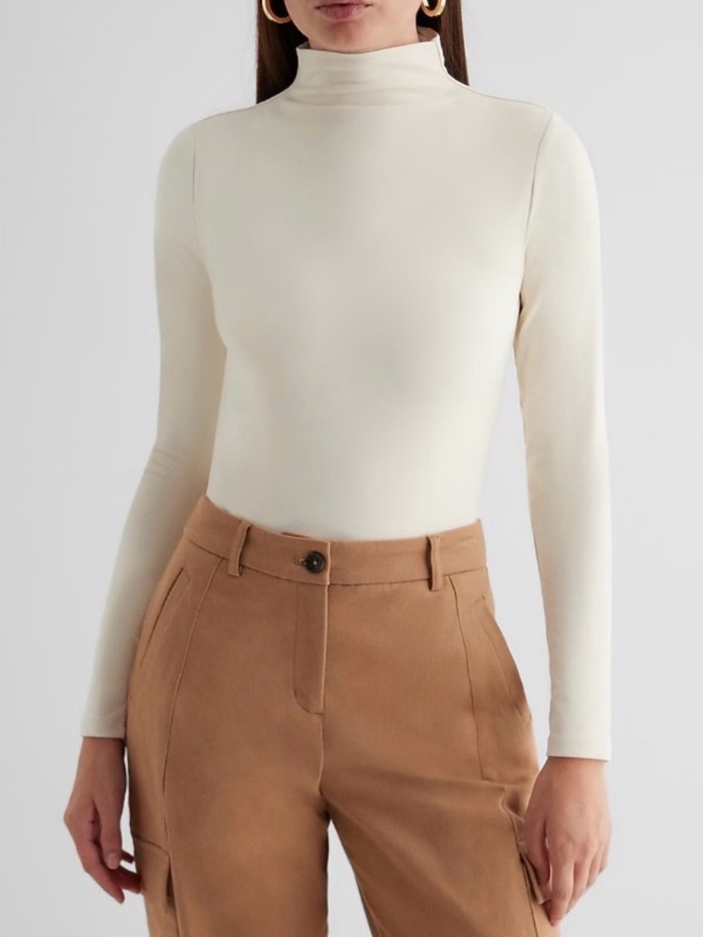 Express Cream Body Contour Turtleneck Long-Sleeve Bodysuit NEW